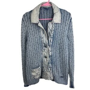 Blue Willi’s 100% cotton cable knitted chambray button front Jacket Womens L